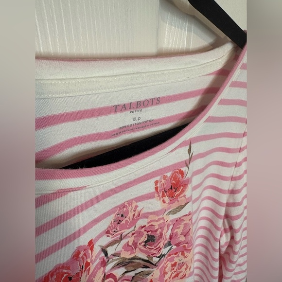 Talbots Scoop Neck Tee in Peony Stripe | White & Pink | Women’s XLP - Picture 4 of 10